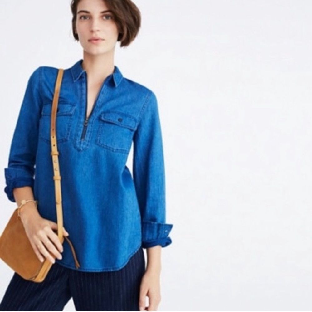 Madewell | Blue Indigo Zip-Front Popover Shirt